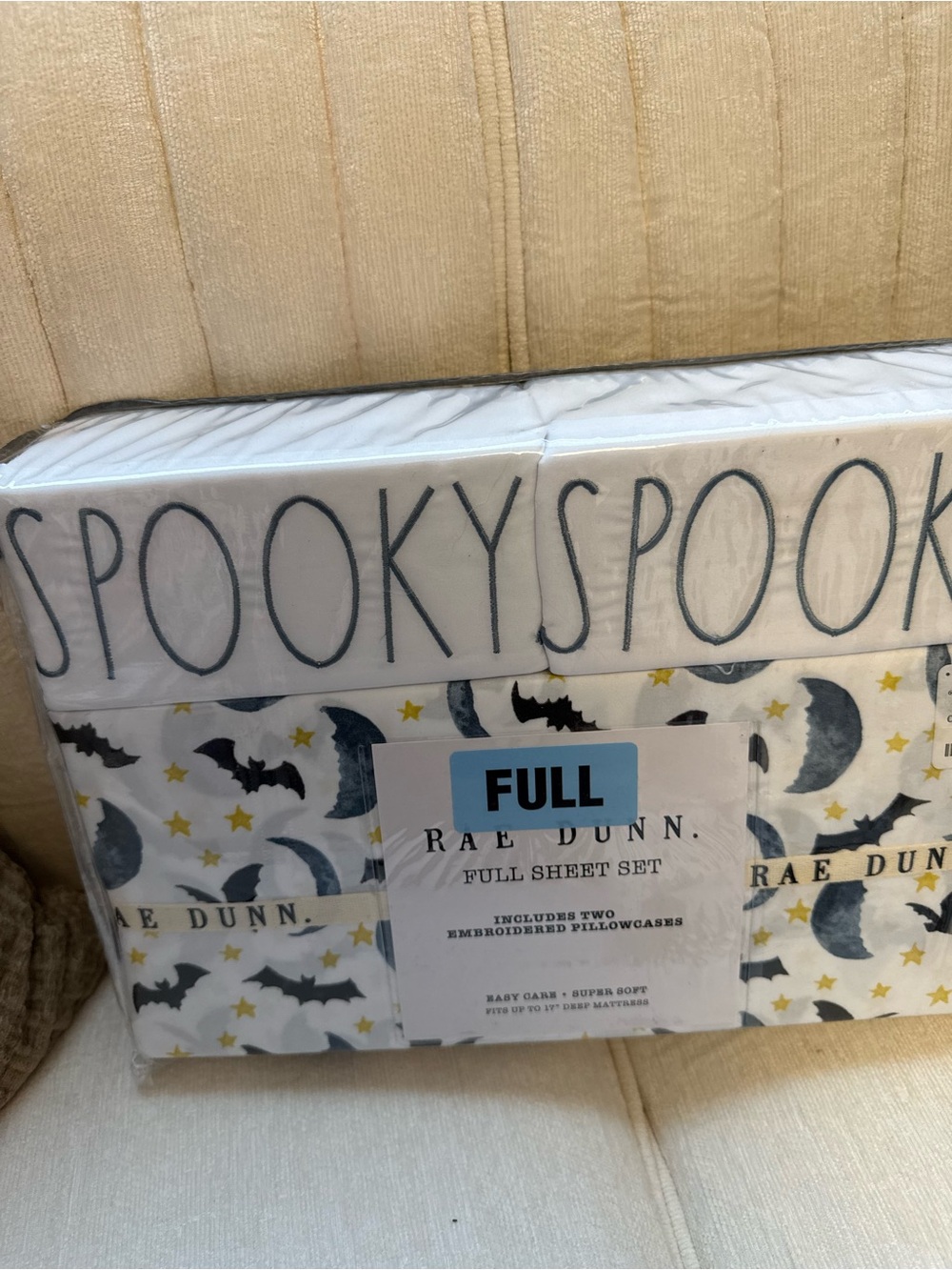 Rae Dunn 'Spooky' Full Sheet Set in White, Gray and Yellow
